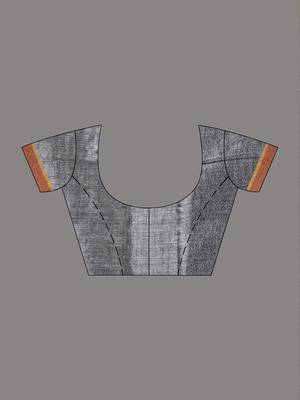 Elegant grey tissue saree with contrasting golden border 5