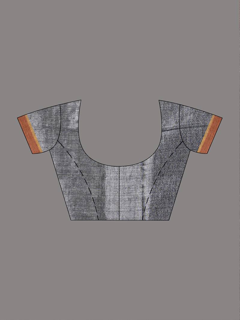 Elegant grey tissue saree with contrasting golden border