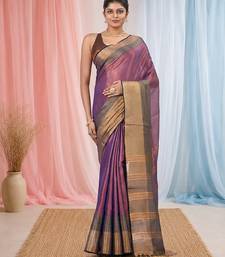 Elegant purple tissue saree with contrasting golden border