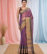 Elegant purple tissue saree with contrasting golden border