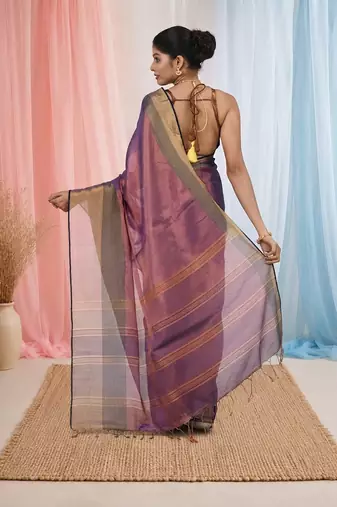 Elegant purple tissue saree with contrasting golden border