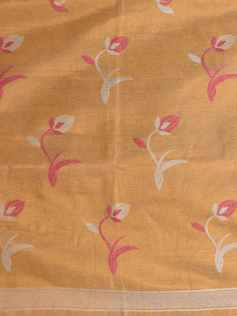 Beige tissue saree with ethnic motifs and golden border