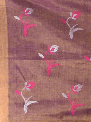 Purple tissue saree with ethnic motifs and golden border 4