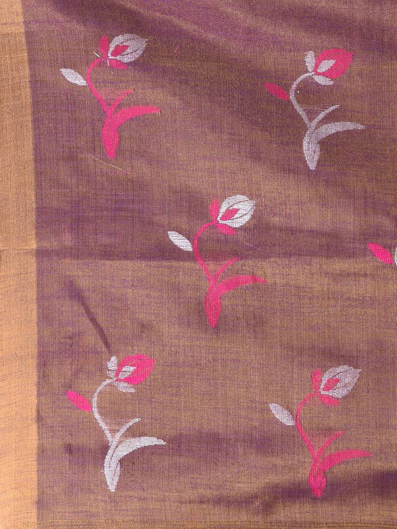 Purple tissue saree with ethnic motifs and golden border