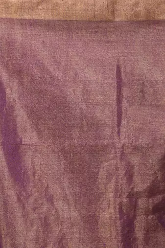 Purple tissue saree with ethnic motifs and golden border