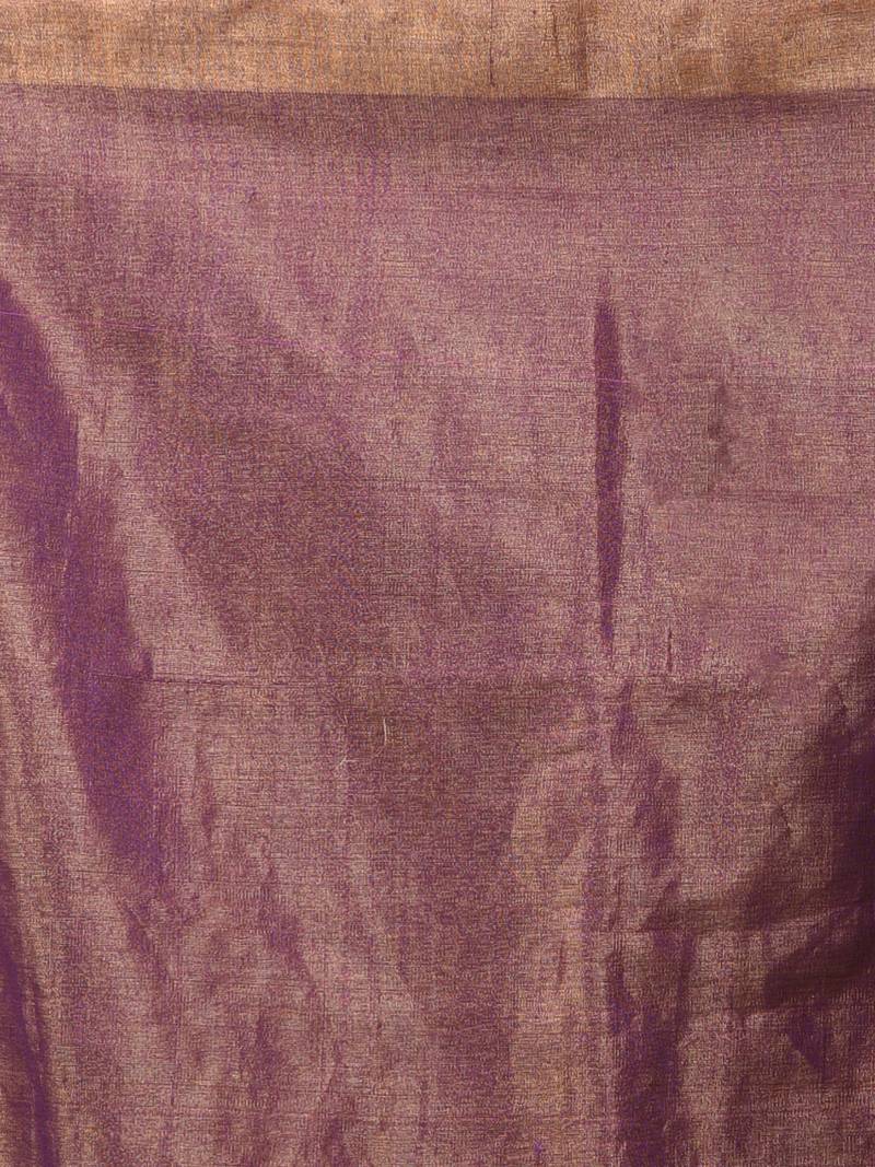 Purple tissue saree with ethnic motifs and golden border