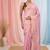 Baby pink tissue saree with ethnic motifs and golden border