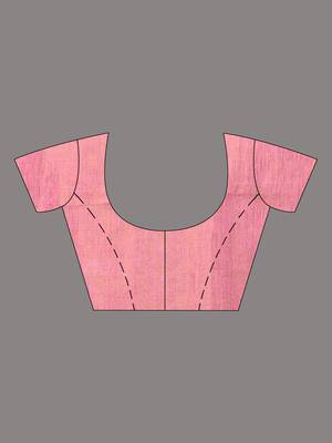 Baby pink tissue saree with ethnic motifs and golden border 5