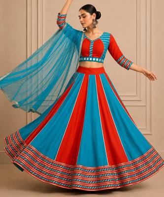 Blue Cotton Handwork Navratri Lehenga Choli 4