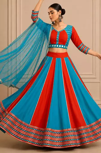 Blue Cotton Handwork Navratri Lehenga Choli
