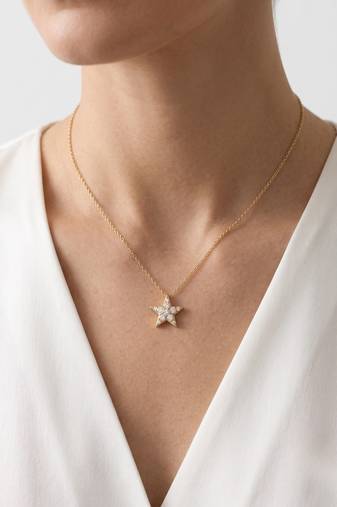 925 Sterling Silver Gold Plated  Celestia Star CZ Pendant Necklace Set For Women 