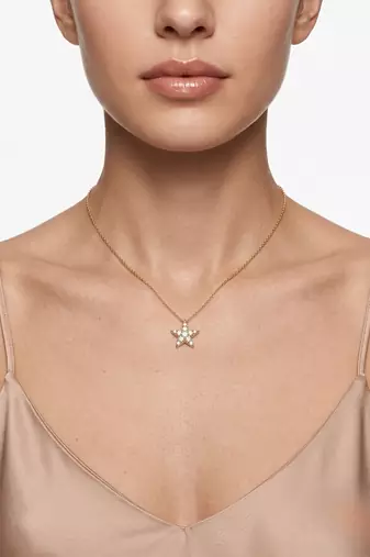 925 Sterling Silver Gold Plated  Celestia Star CZ Pendant Necklace Set For Women 