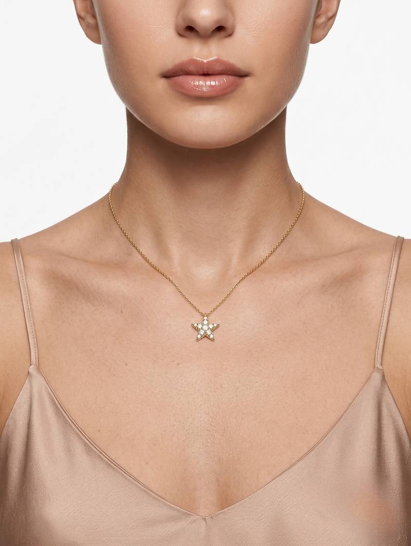 925 Sterling Silver Gold Plated  Celestia Star CZ Pendant Necklace Set For Women 