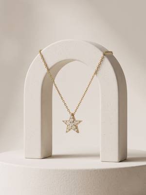 925 Sterling Silver Gold Plated  Celestia Star CZ Pendant Necklace Set For Women  4