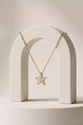 925 Sterling Silver Gold Plated  Celestia Star CZ Pendant Necklace Set For Women 