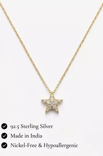 925 Sterling Silver Gold Plated  Celestia Star CZ Pendant Necklace Set For Women 