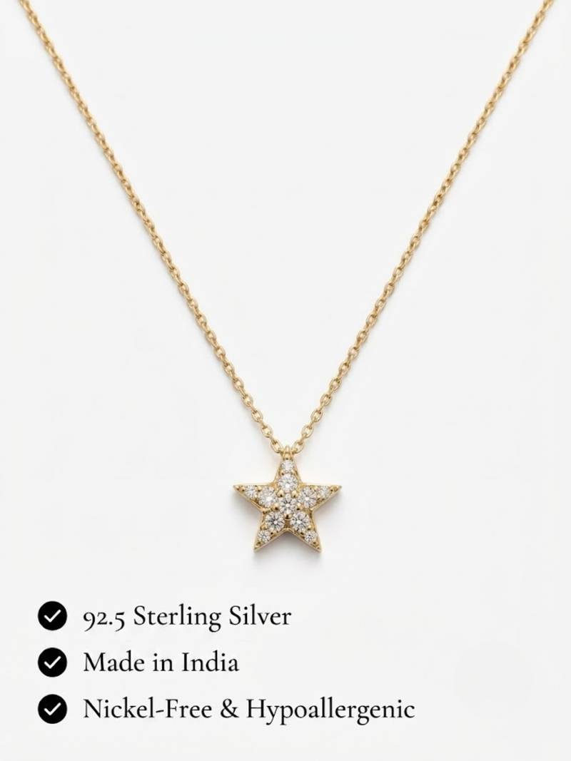 925 Sterling Silver Gold Plated  Celestia Star CZ Pendant Necklace Set For Women 