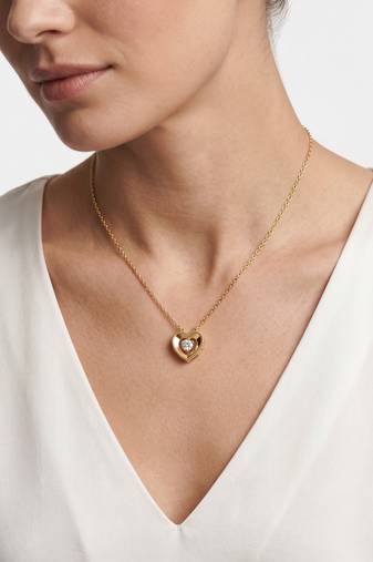 925 Sterling Silver Gold Heart Solitaire Minimal Love Pendant Necklace Set  for Women