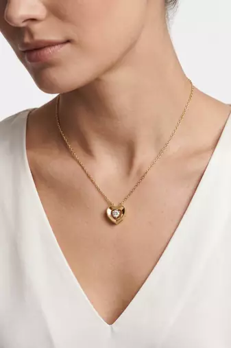 925 Sterling Silver Gold Heart Solitaire Minimal Love Pendant Necklace Set  for Women