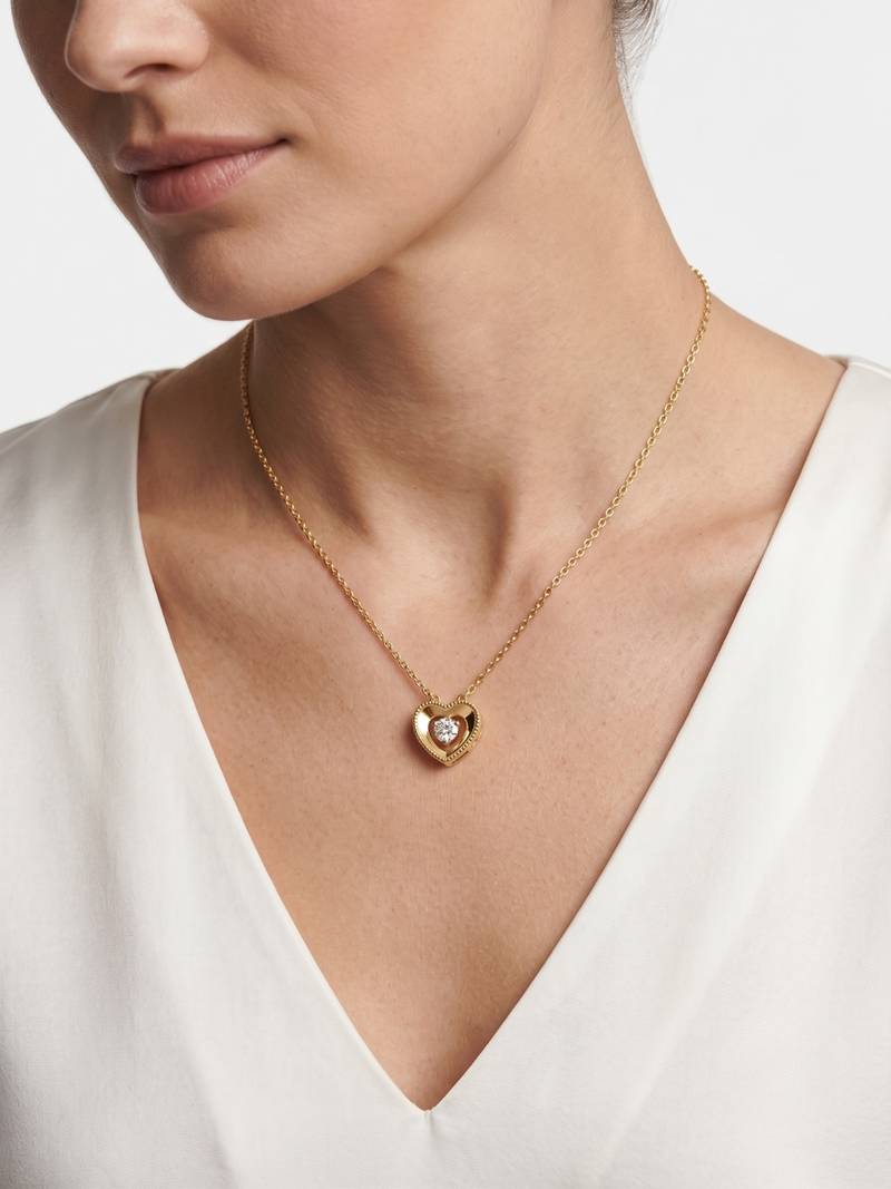 925 Sterling Silver Gold Heart Solitaire Minimal Love Pendant Necklace Set  for Women