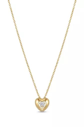 925 Sterling Silver Gold Heart Solitaire Minimal Love Pendant Necklace Set  for Women