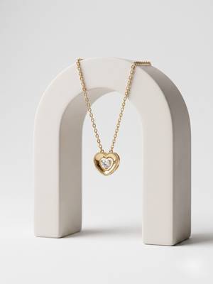 925 Sterling Silver Gold Heart Solitaire Minimal Love Pendant Necklace Set  for Women 4