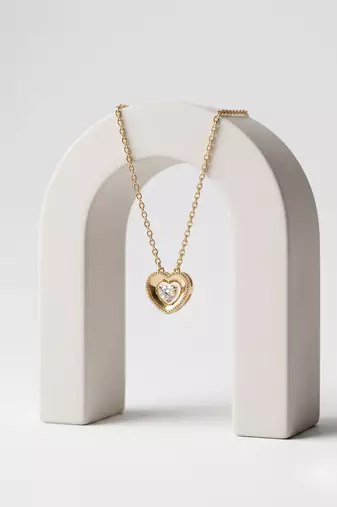 925 Sterling Silver Gold Heart Solitaire Minimal Love Pendant Necklace Set  for Women