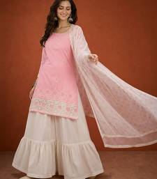 Embroidered Cotton Satin Straight Kurta Sharara and Dupatta Set