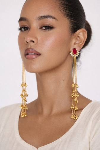 Gold Plated Long Chain Tassel Earrings for Women