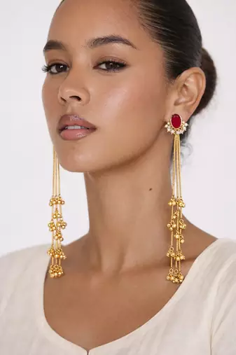 Gold Plated Long Chain Tassel Earrings for Women