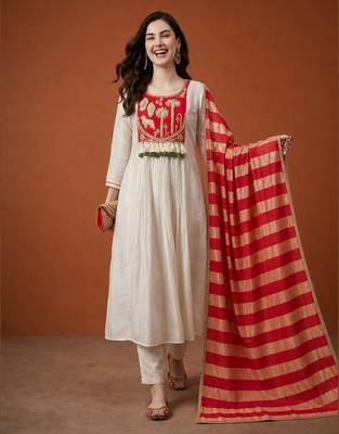 Embroidered Silk Flared Anarkali Pant and Dupatta Set 1