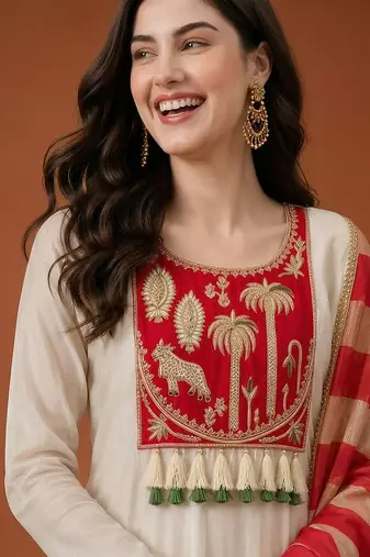 Embroidered Silk Flared Anarkali Pant and Dupatta Set