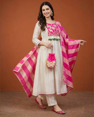 Embroidered Silk Flared Anarkali Pant and Dupatta Set 1
