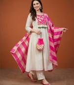 Embroidered Silk Flared Anarkali Pant and Dupatta Set
