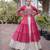 Garba outfits Pink Laheriya Print Faux Georgette Kurti with Kora Cotton Lehenga Set