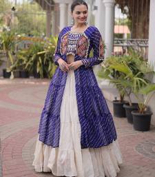 Garba outfits Blue Laheriya Print Faux Georgette Kurti with Kora Cotton Lehenga Set