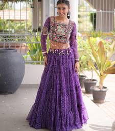 Garba outfits Purple Bandhani Print Faux Georgette Kutchi Patchwork Lehenga Choli Set
