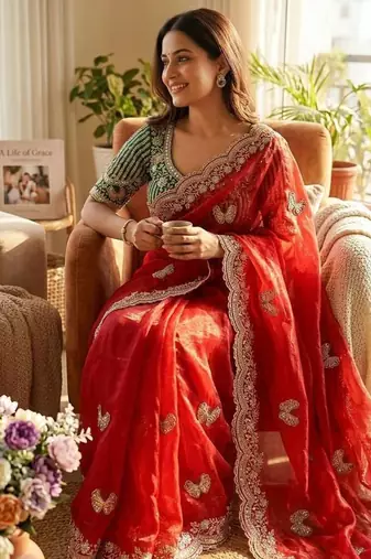 Soft Frendy Satin Fabric Sequance and Zari Embroidery Work Saree With Blouse Set For Women's