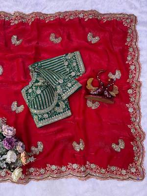 Soft Frendy Satin Fabric Sequance and Zari Embroidery Work Saree With Blouse Set For Women's 4