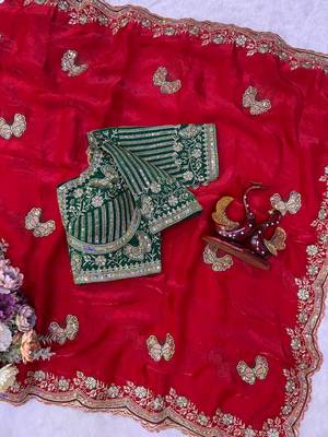 Soft Frendy Satin Fabric Sequance and Zari Embroidery Work Saree With Blouse Set For Women's 5