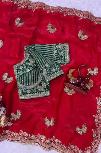 Soft Frendy Satin Fabric Sequance and Zari Embroidery Work Saree With Blouse Set For Women's
