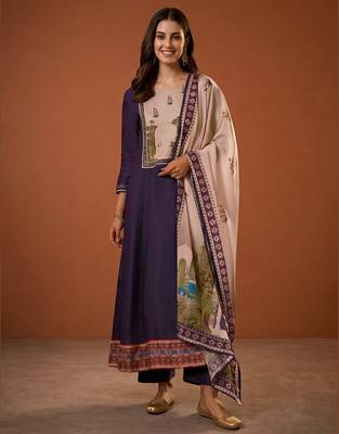 Printed Viscose Silk Flared Anarkali Pant and Dupatta Set 1