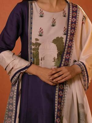 Printed Viscose Silk Flared Anarkali Pant and Dupatta Set 2