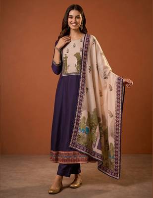 Printed Viscose Silk Flared Anarkali Pant and Dupatta Set 5