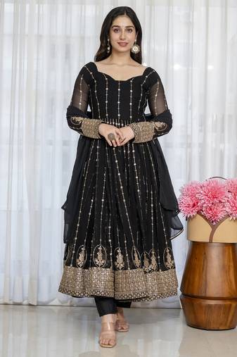 Black georgette   party wear embroidery anarkali suit set