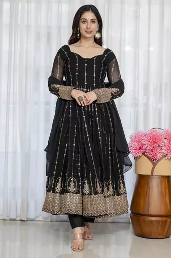 Black georgette   party wear embroidery anarkali suit set