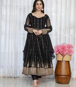 Black georgette   party wear embroidery anarkali suit set