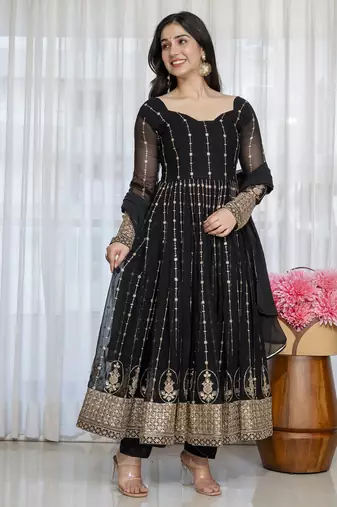 Black georgette   party wear embroidery anarkali suit set