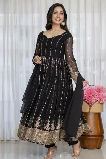 Black georgette   party wear embroidery anarkali suit set