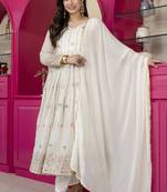 Off white  georgette   party wear embroidery anarkali suit set